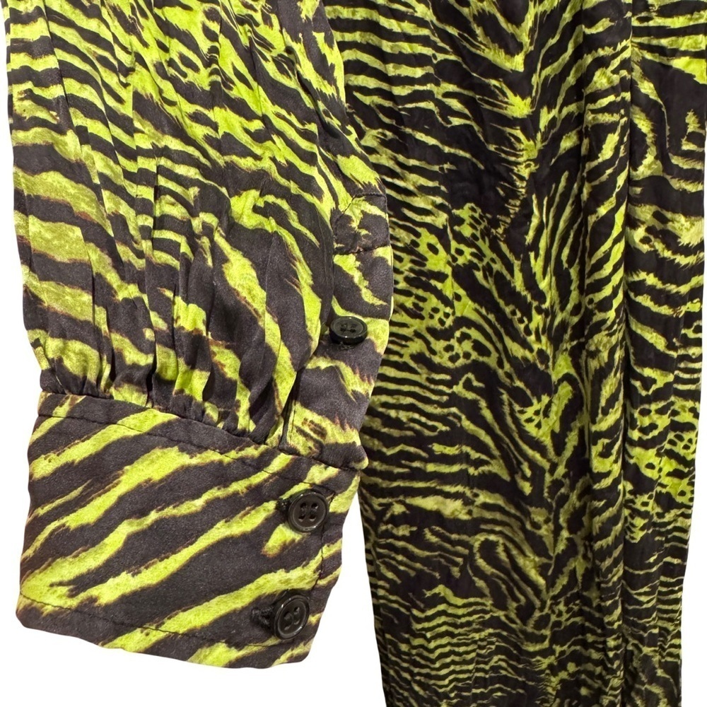 GANNI Stretch Silk Satin Tiger Stripe Wrap Dress Scandi Eclectic Blck Grn 38/6/M - Picture 10 of 15